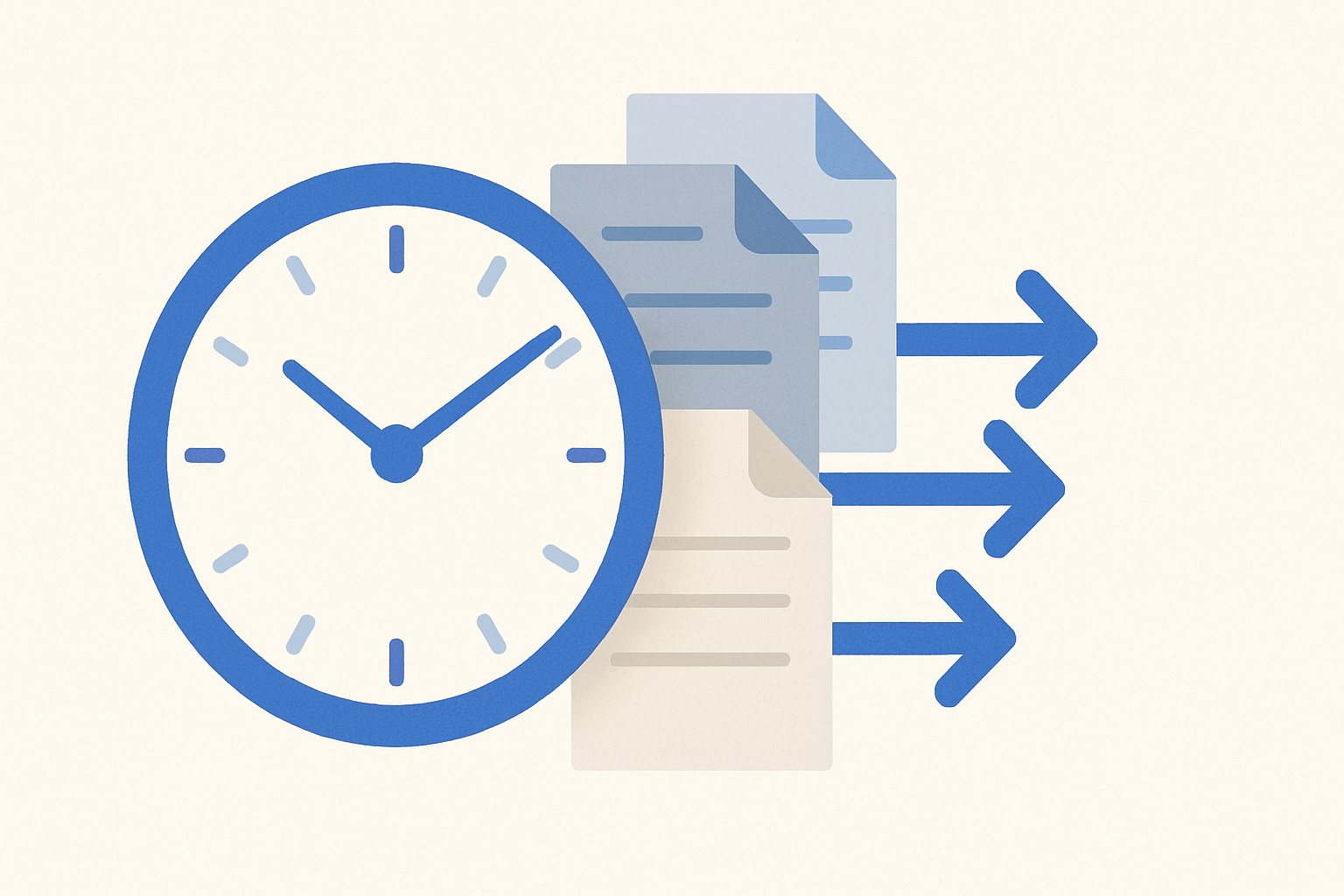 An abstract clock with stacked documents and arrows indicating fast job application cycles
