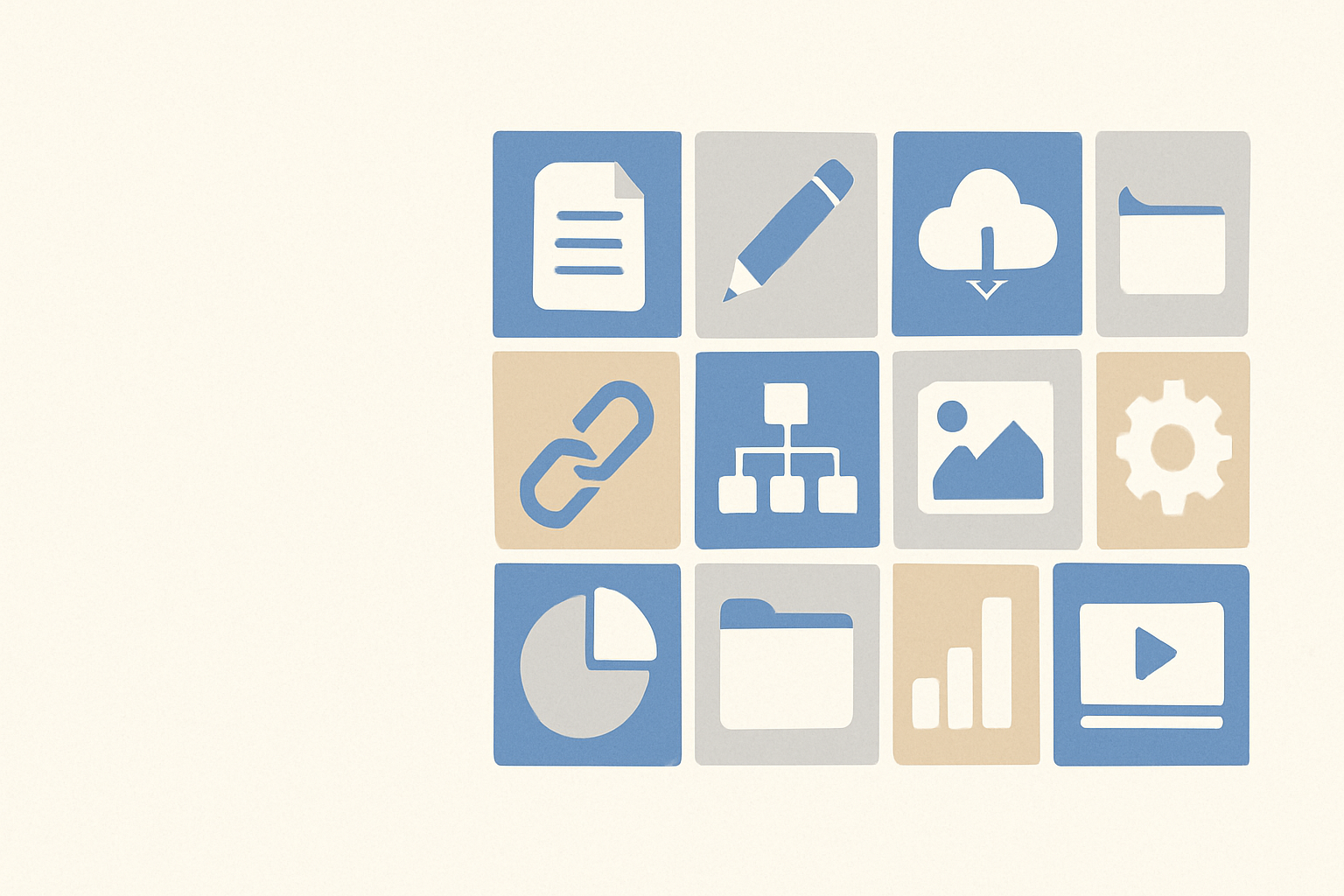A grid of abstract icons symbolizing various job search tools and documents