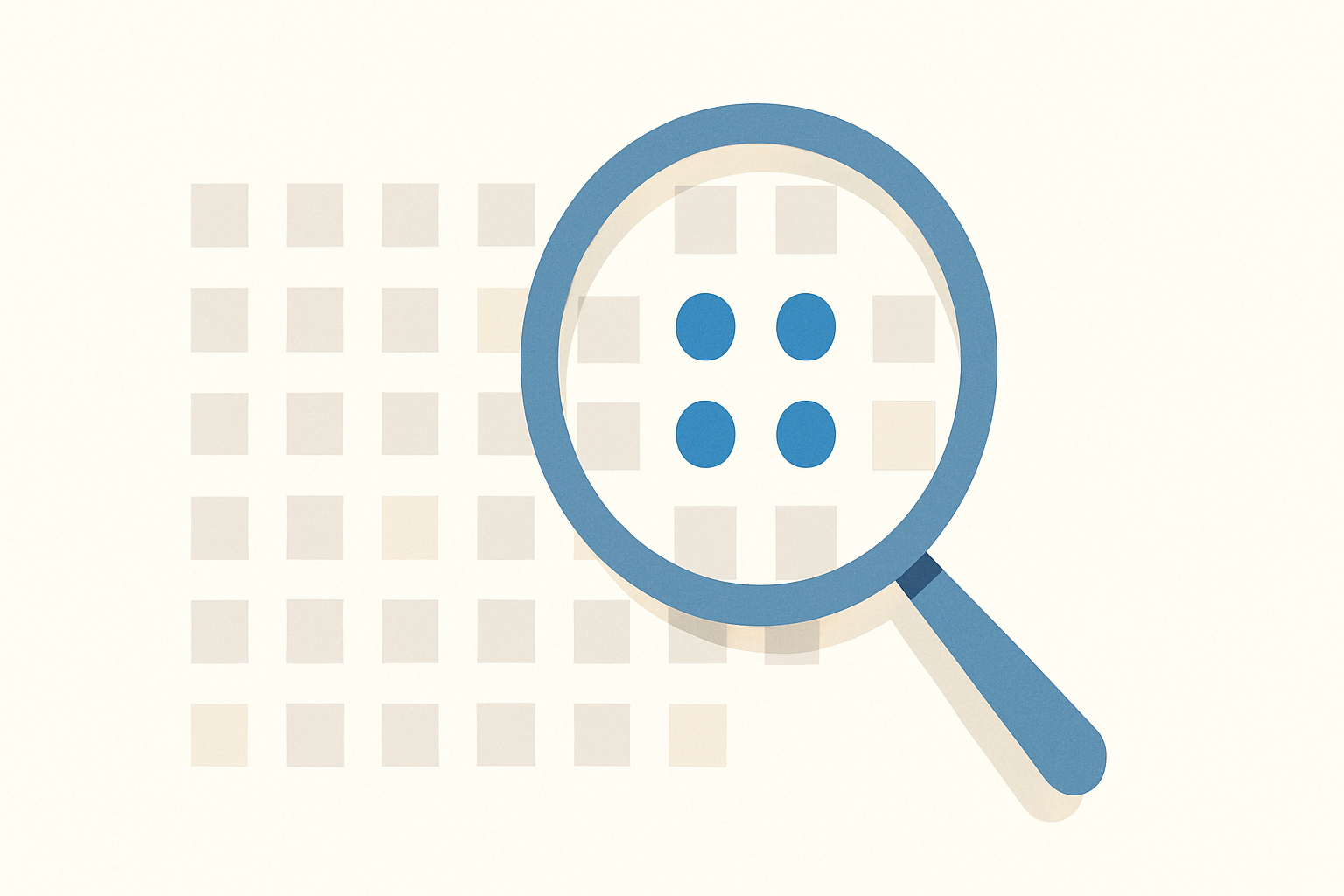 A magnifying glass focuses on five highlighted points among a grid, symbolizing overlooked LinkedIn applications.