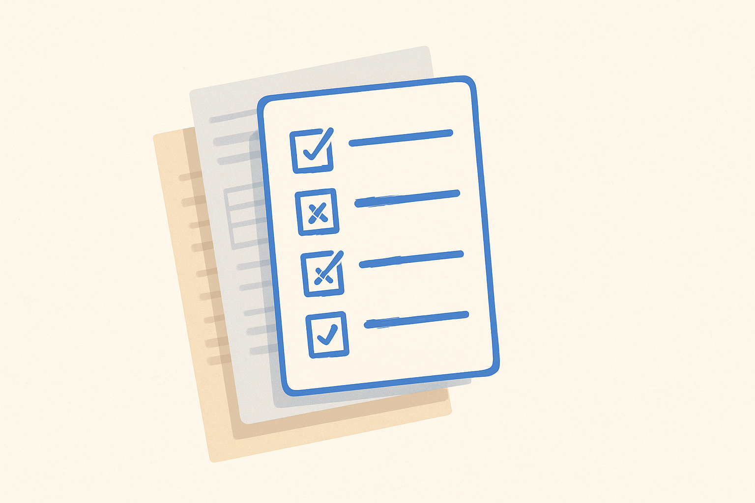 A checklist with marked checkboxes placed on top of several job application forms.