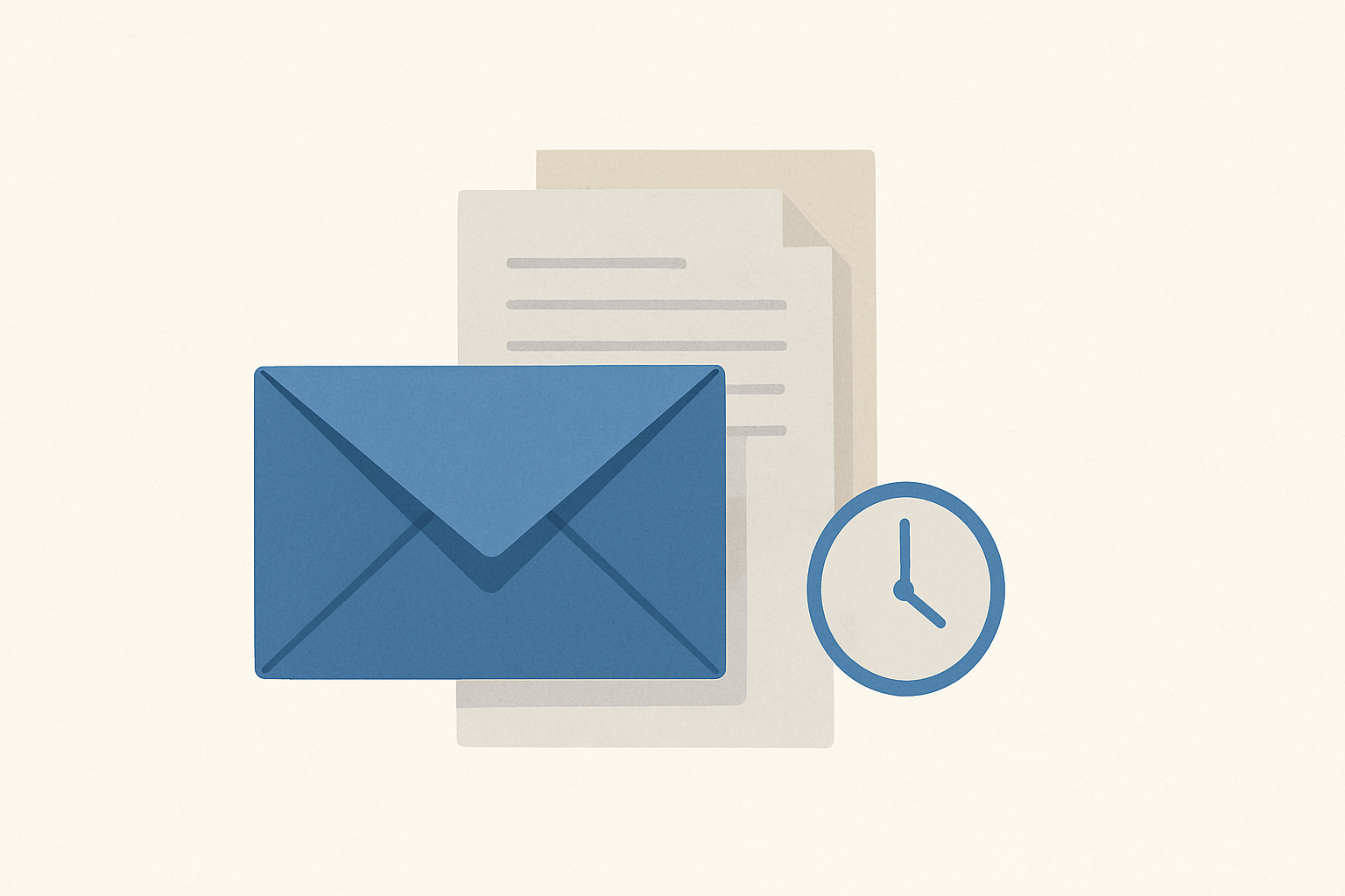 An envelope and a stack of documents with a small clock icon, symbolizing follow-up after applying online