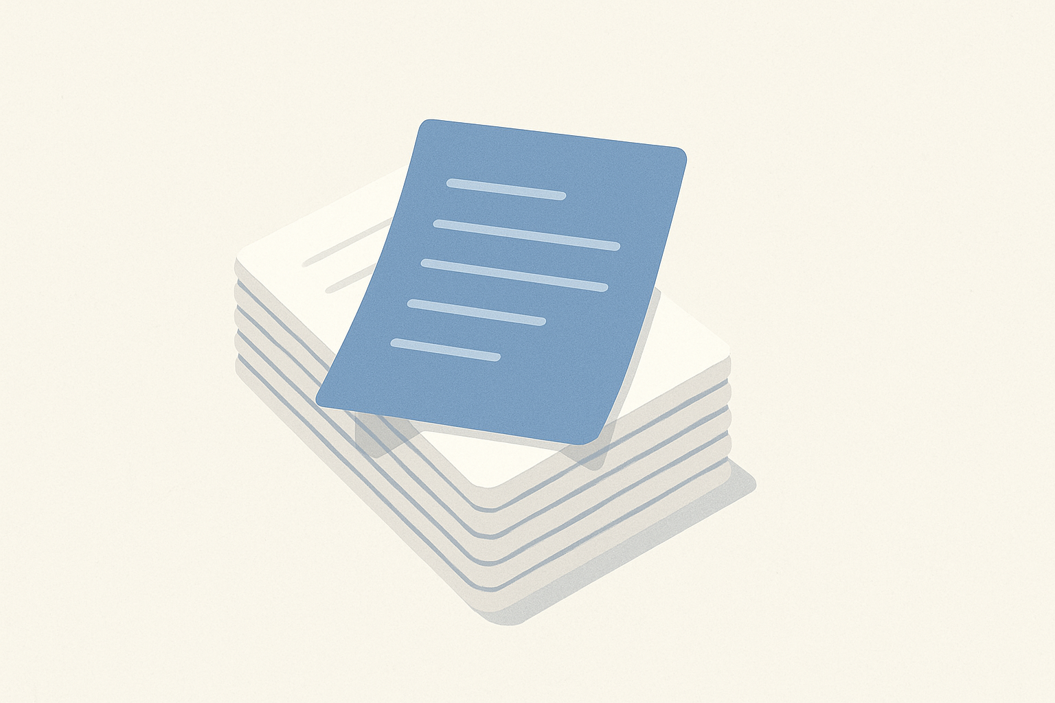 A stack of paper documents with one highlighted sheet representing AI-generated cover letters.