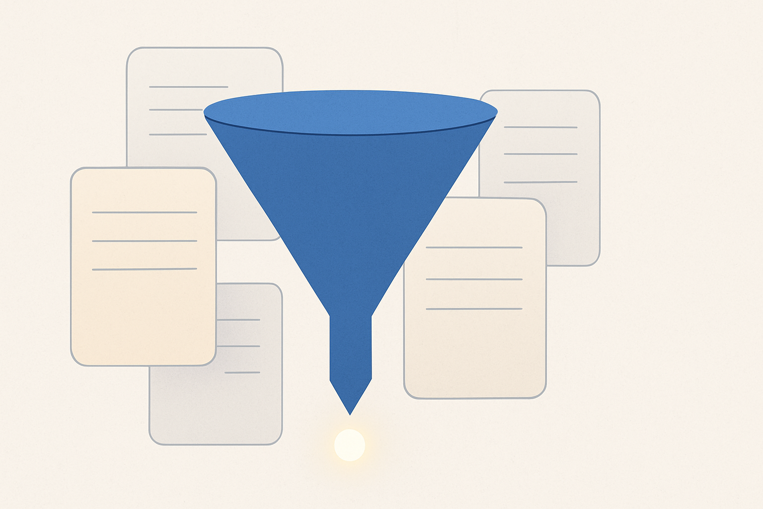 Abstract visual of a funnel narrowing into a dot, symbolizing AI screening filtering job applications.