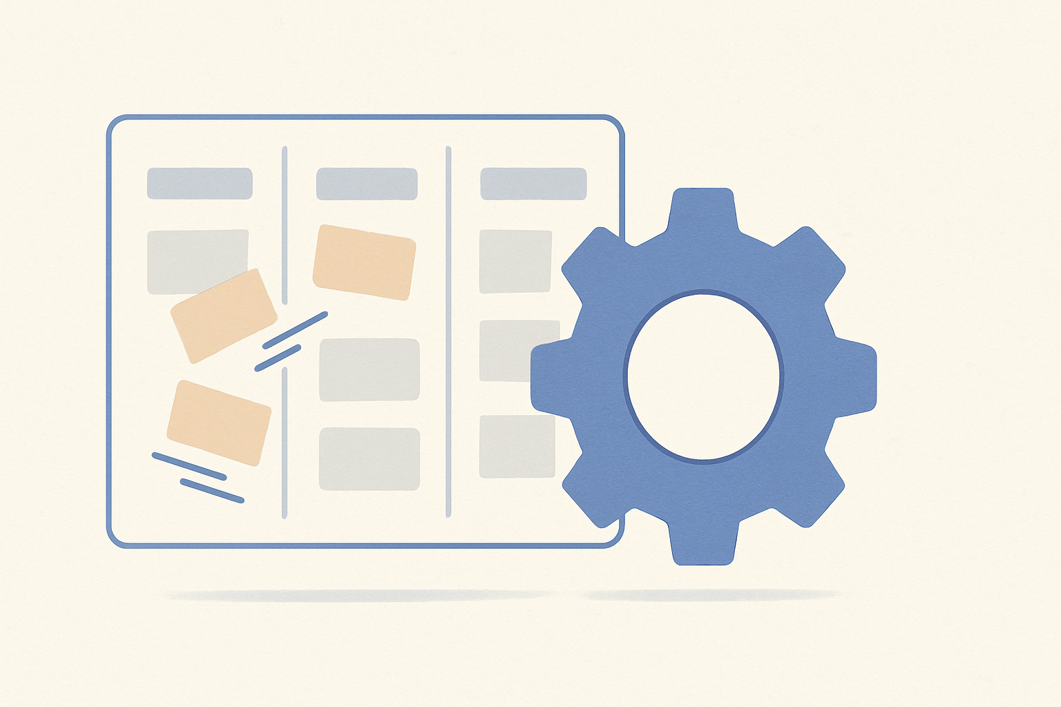 A visual board with columns of rectangles representing job applications and a symbol for automation.