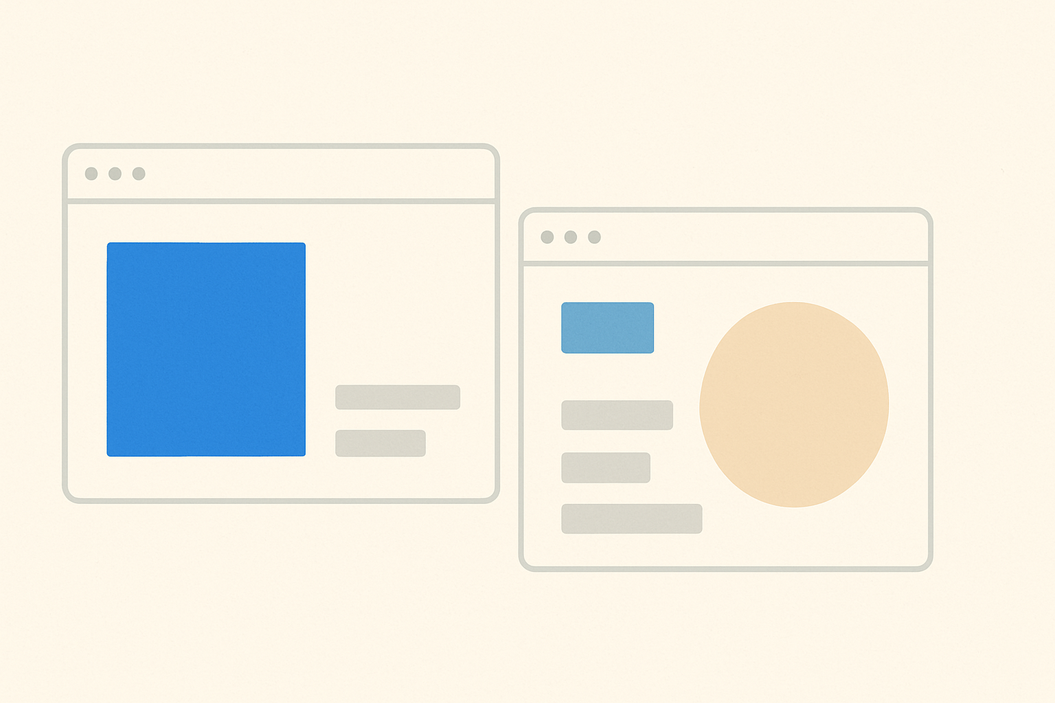 Two abstract browser windows side by side comparing features and options
