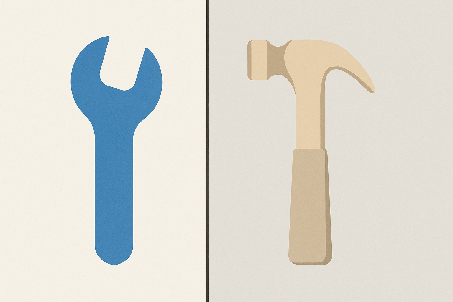 Two contrasting abstract shapes separated by a vertical line, symbolizing comparison between two job tools.