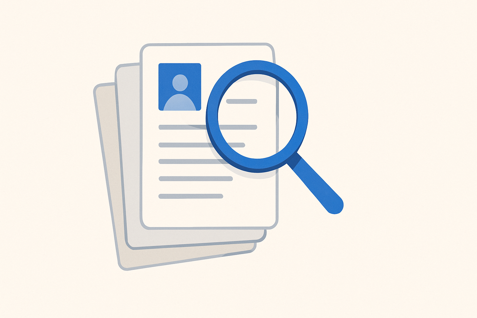 A stack of resume pages under a magnifying glass symbolizing ATS screening rates by industry