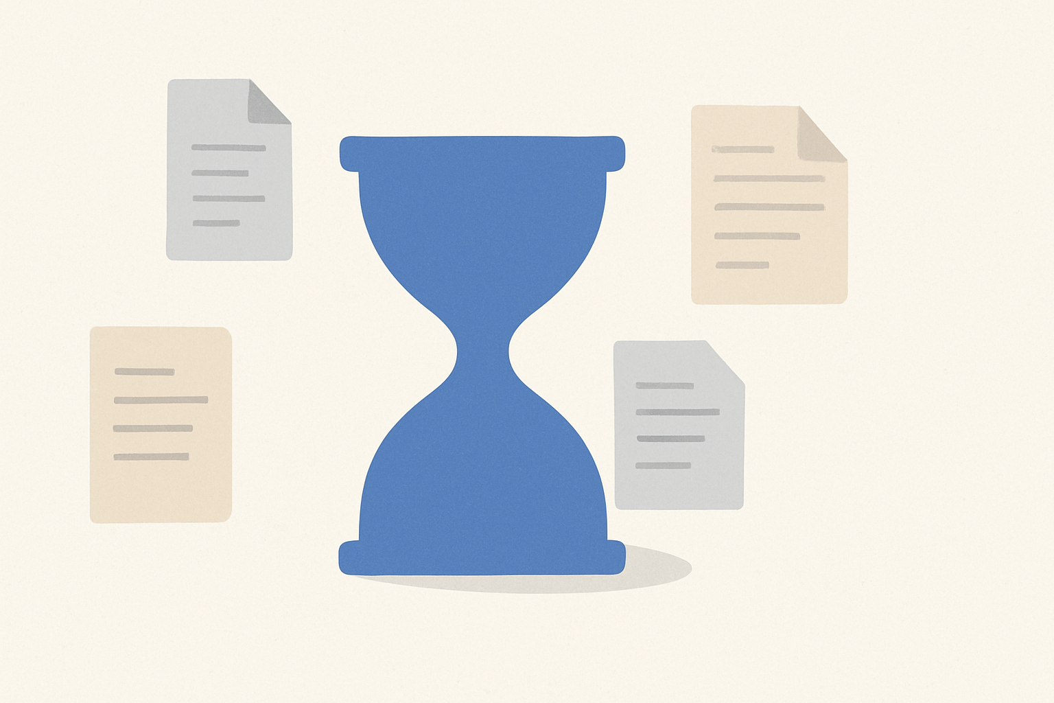 An abstract hourglass with document icons representing job applications and waiting time.