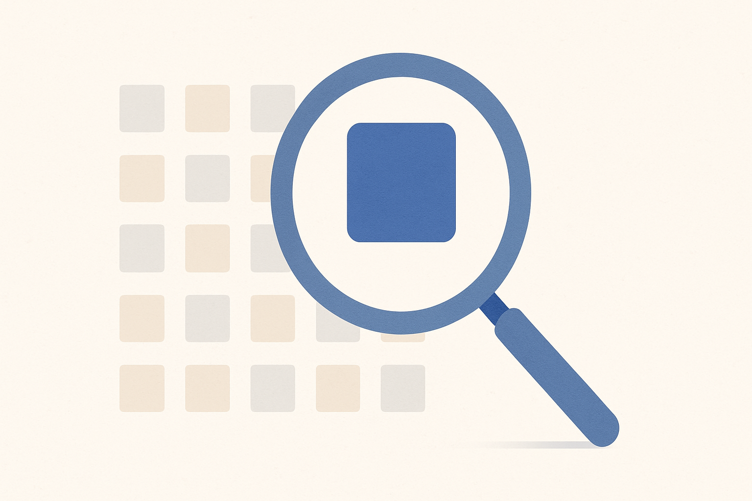 A magnifying glass highlighting squares symbolizing different job postings or listings