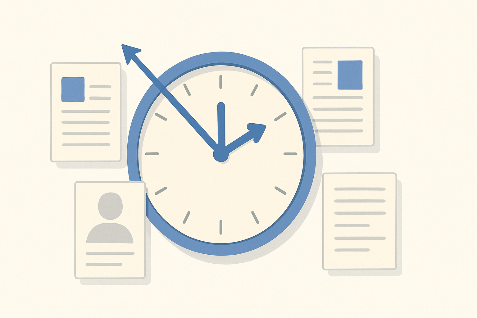 Clock face with job application documents highlighting early morning as the best time to apply