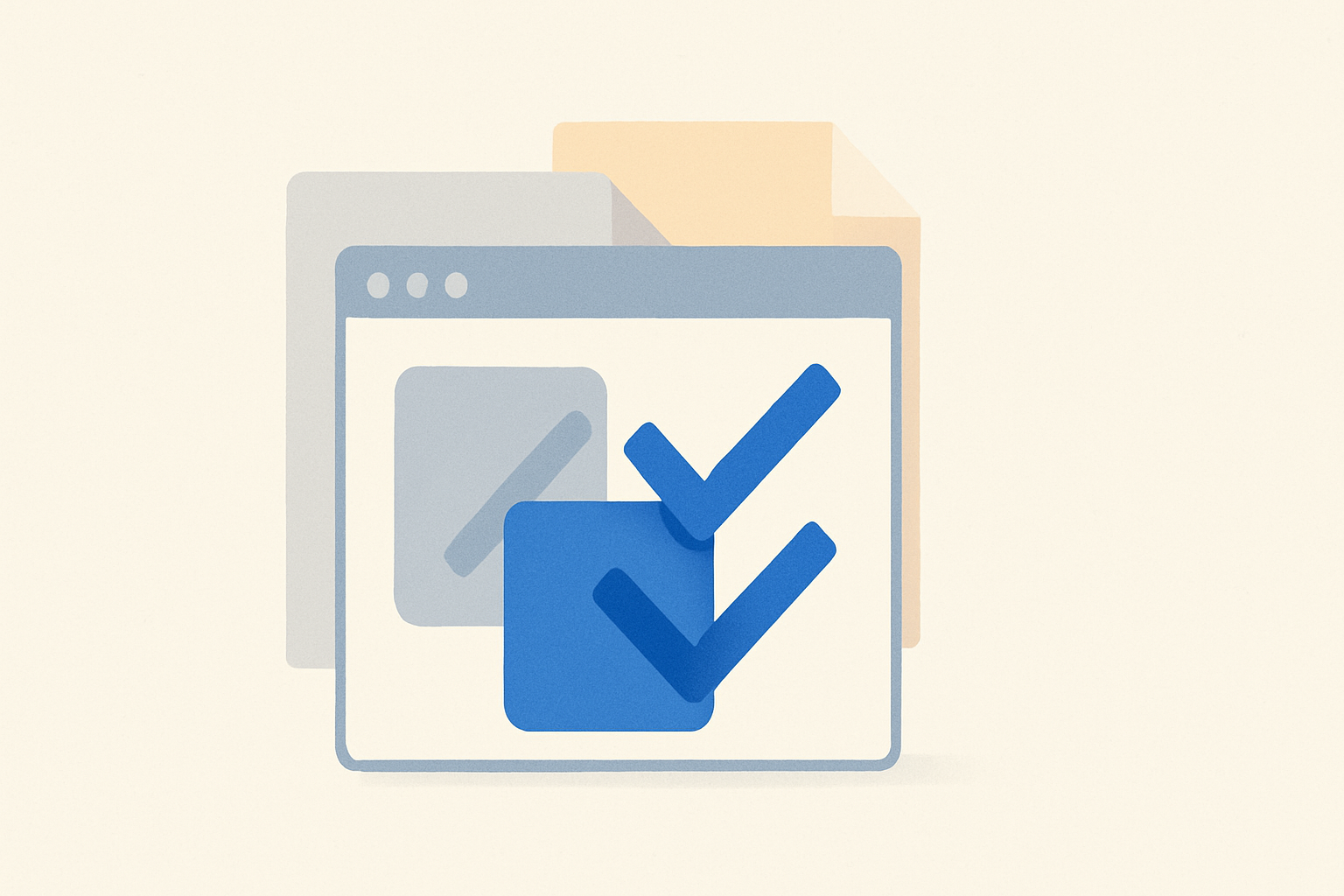 Abstract representation of a browser window, checkmarks, and documents, symbolizing Chrome extensions for LinkedIn job applications.