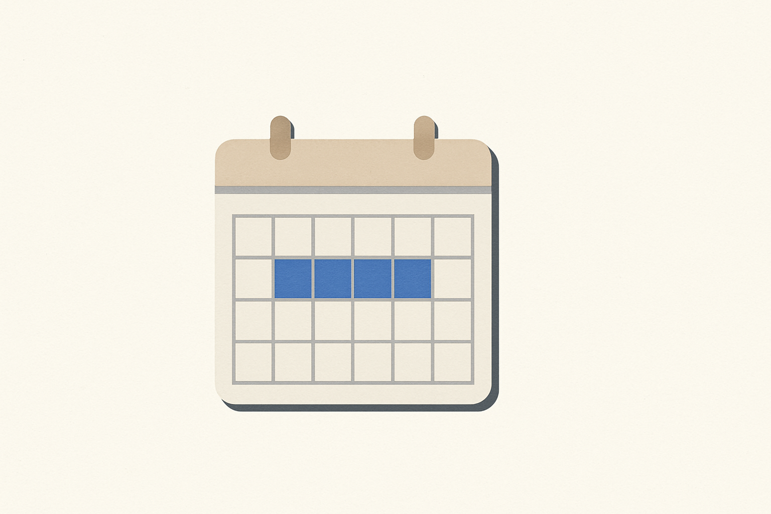 A stylized calendar showing four highlighted days, symbolizing a four day work week