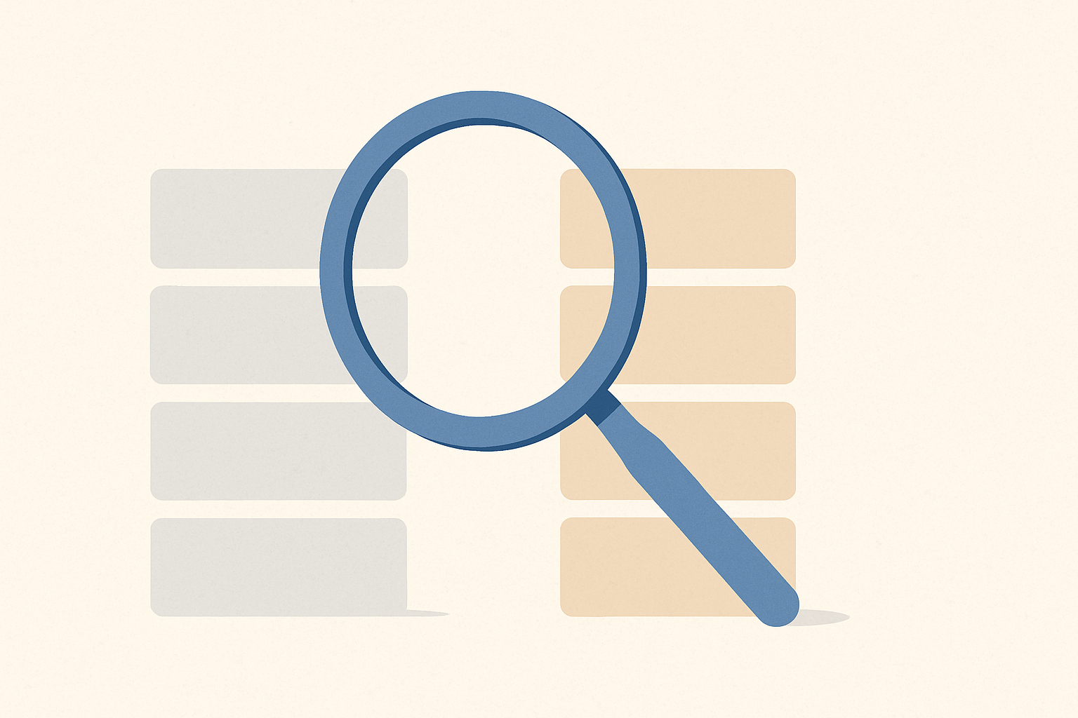 A magnifying glass highlighting differences between two columns of abstract features representing free and paid job application tools.
