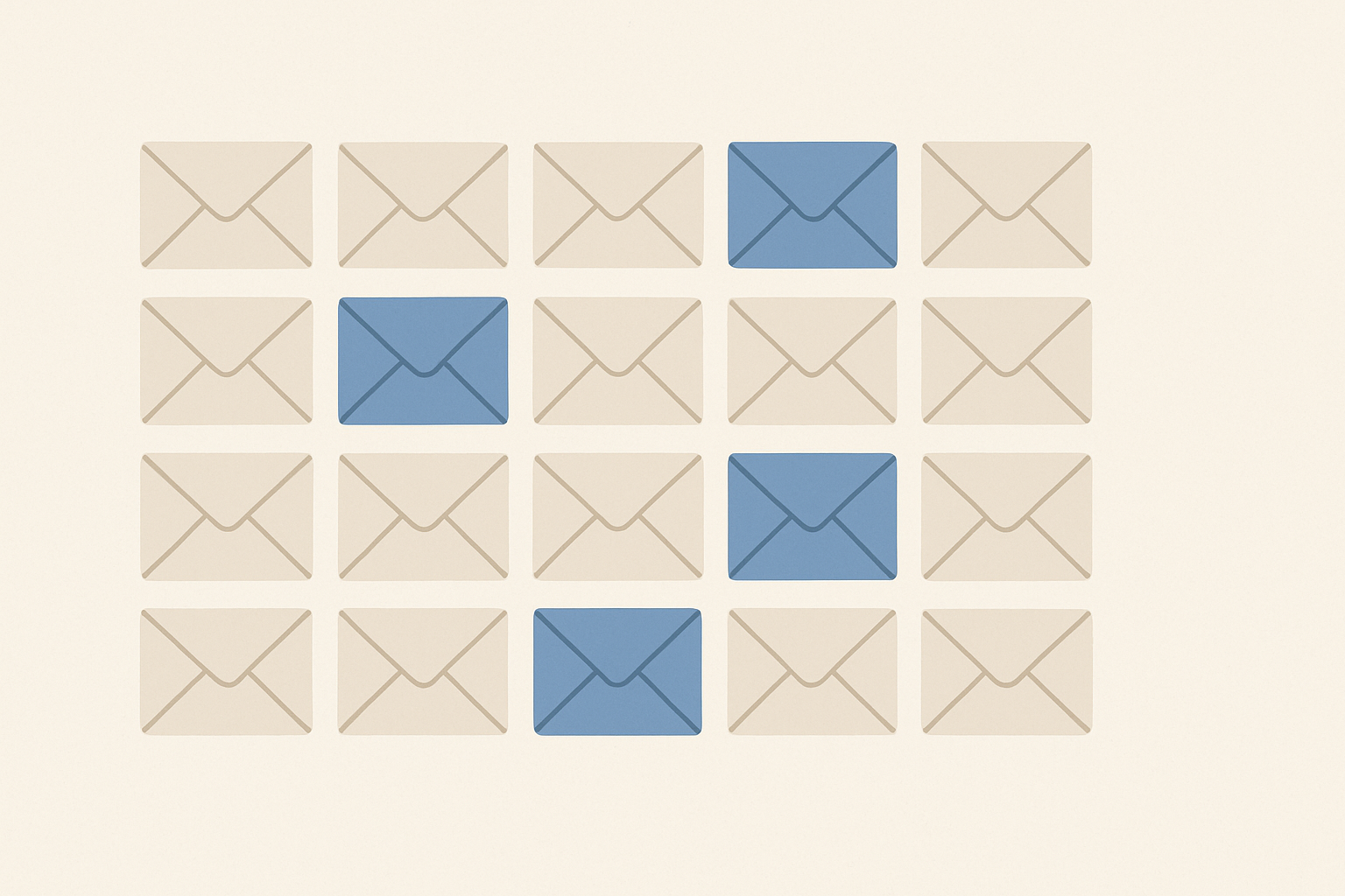 A grid of envelope shapes, with several highlighted to symbolize applications leading to interviews