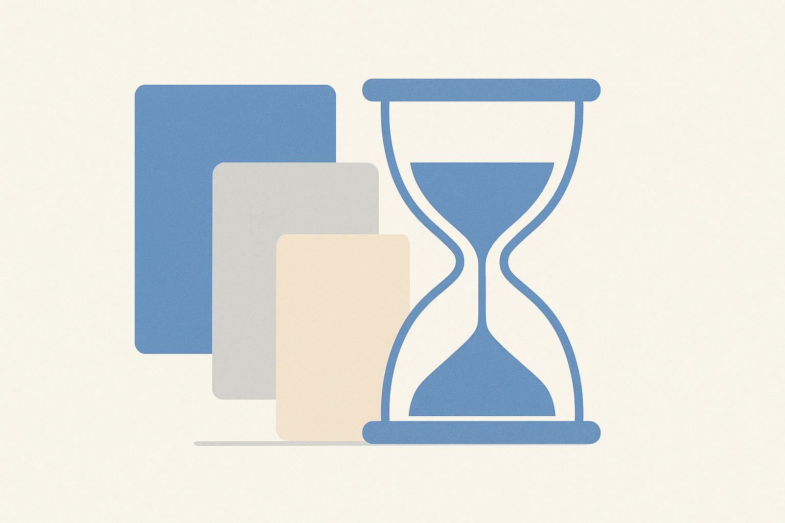An hourglass next to rectangles representing different job industries and timelines.