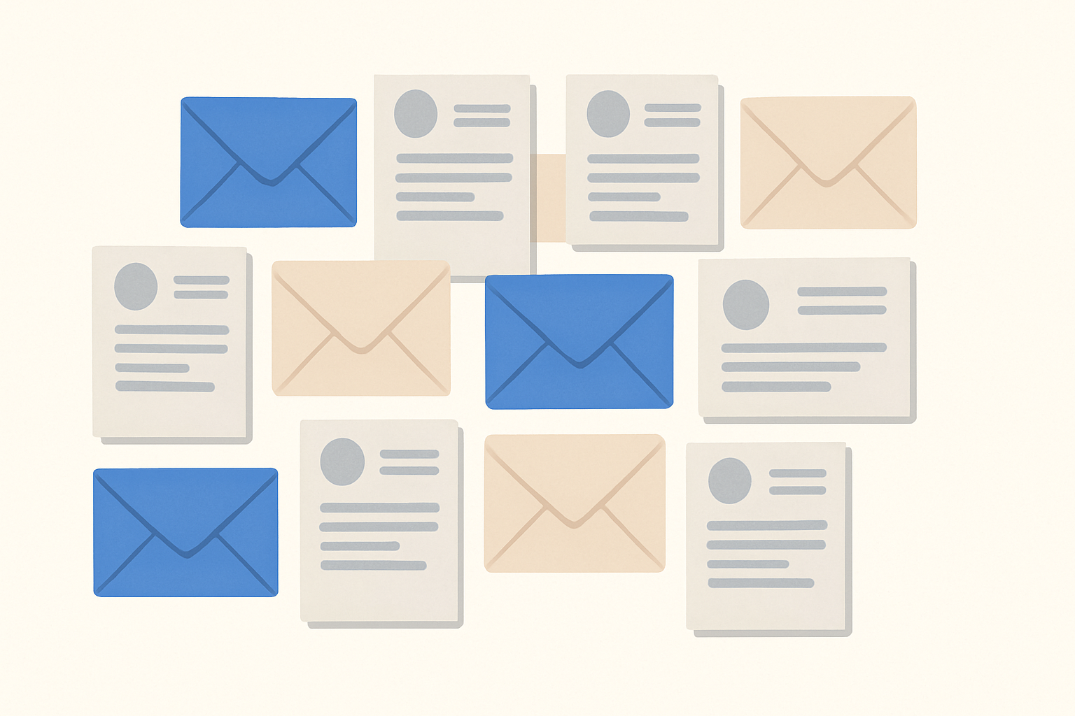 A grid of resumes and envelopes symbolizing high-volume job applications.