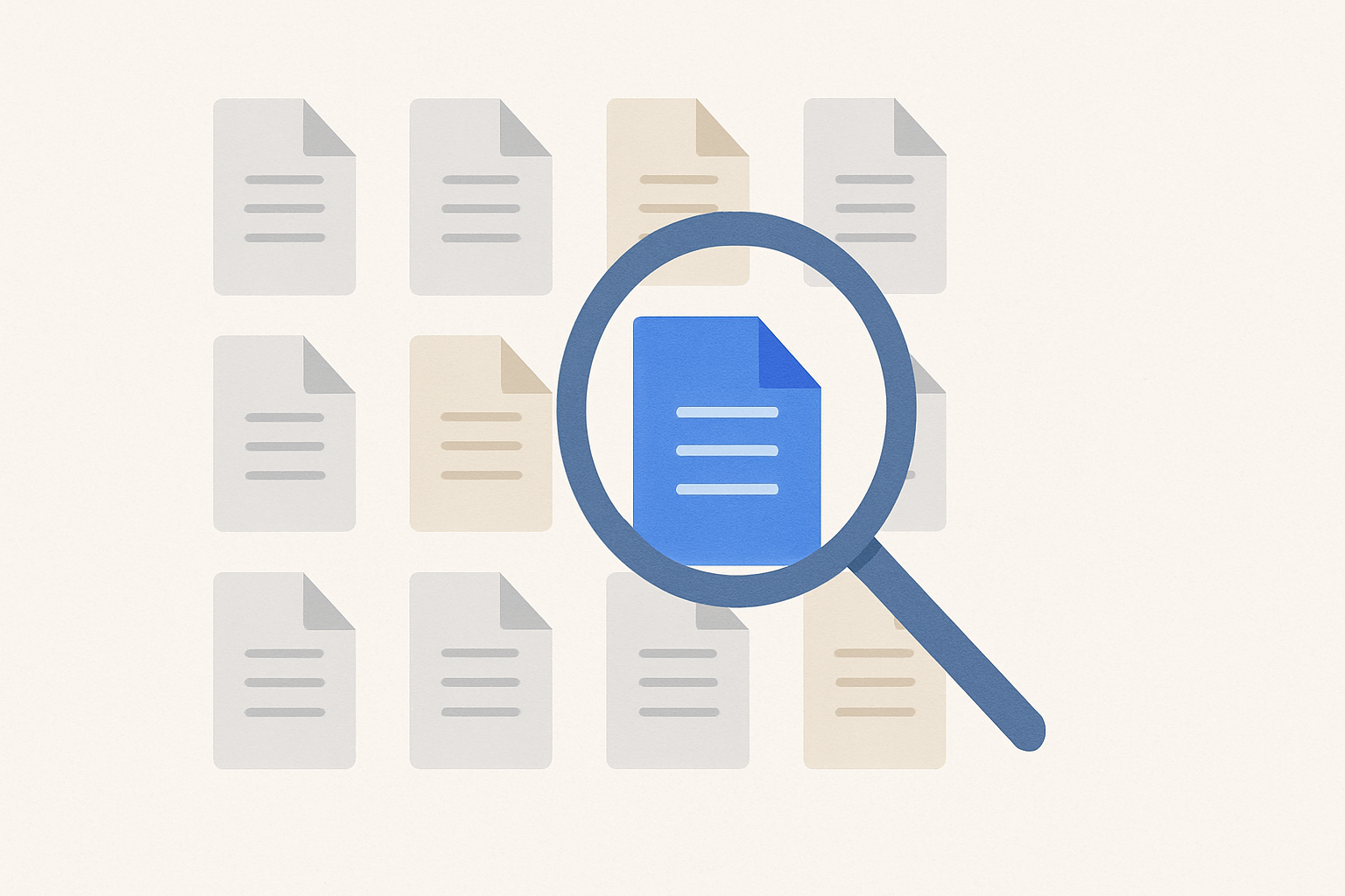 A grid of document icons with a magnifying glass, symbolizing reviewing and applying to many LinkedIn jobs in one day.