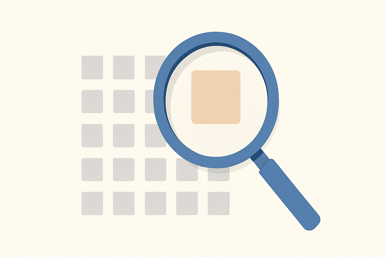 A magnifying glass over a grid of squares, symbolizing reviewing and following up on job applications.