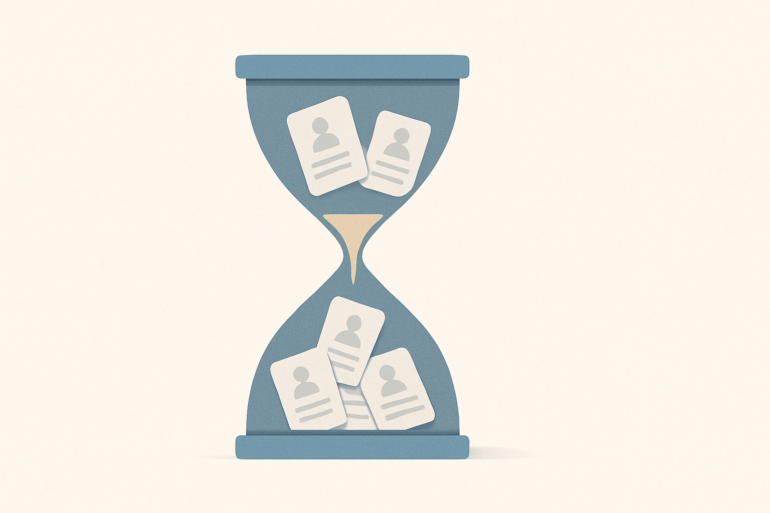 An abstract hourglass with resumes symbolizing a long job search