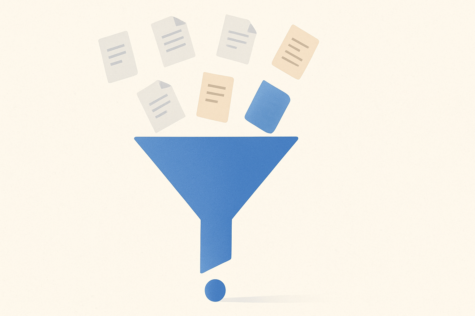 A stylized funnel narrowing into a single point with document icons representing job applications above it