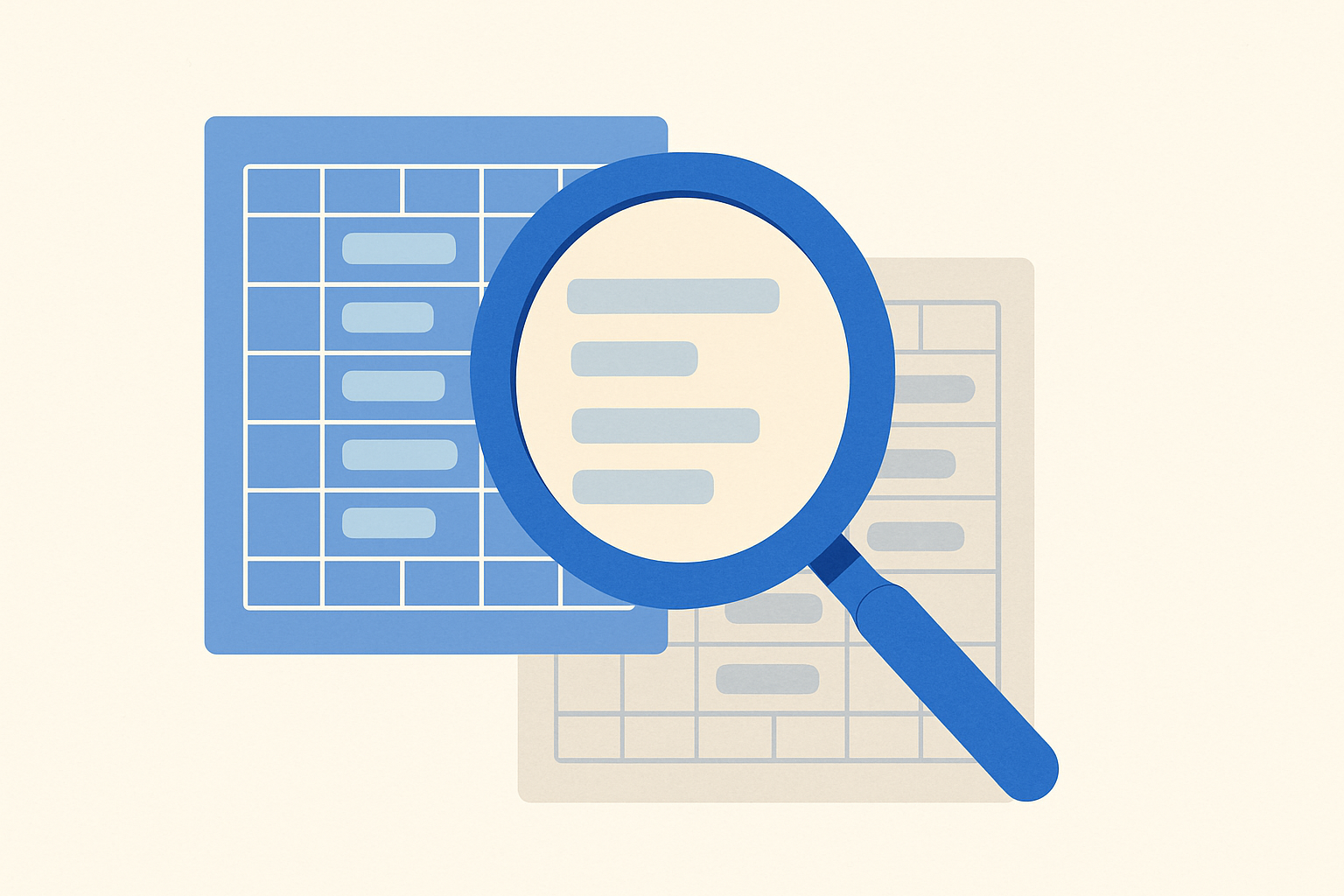 Abstract magnifying glass over two grids symbolizing job search comparison
