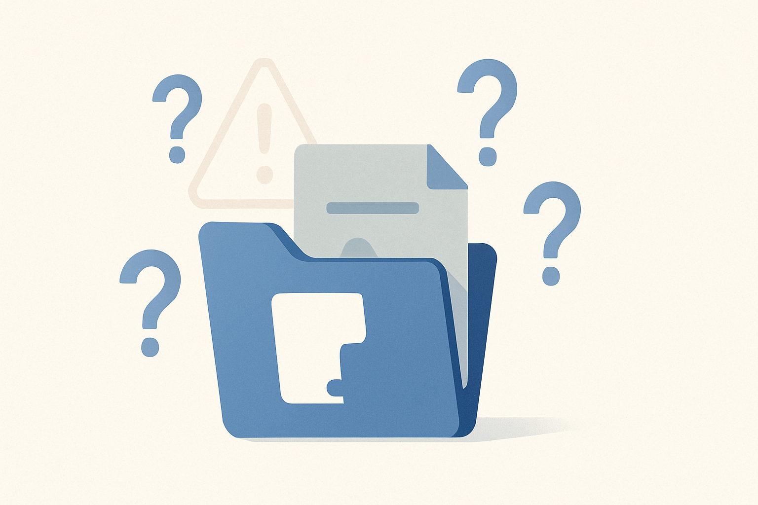 A folder with a missing document and warning icons, symbolizing a lost LinkedIn application draft.
