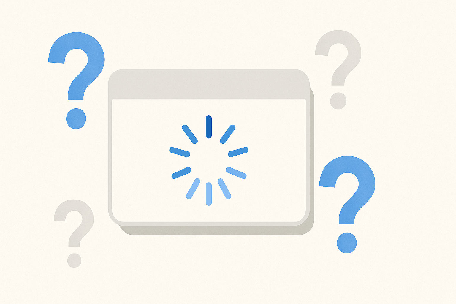 Abstract image of a modal dialog box stuck loading with a question mark, representing LinkedIn application issues