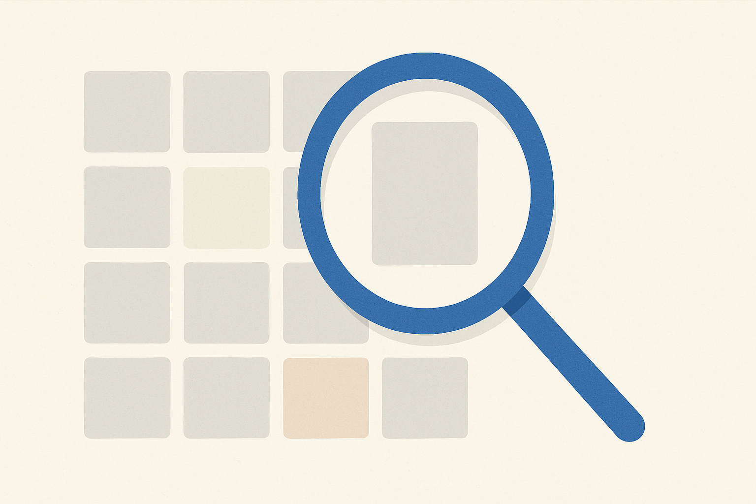 Abstract magnifying glass highlighting a missing button in a grid, symbolizing a missing LinkedIn Easy Apply button