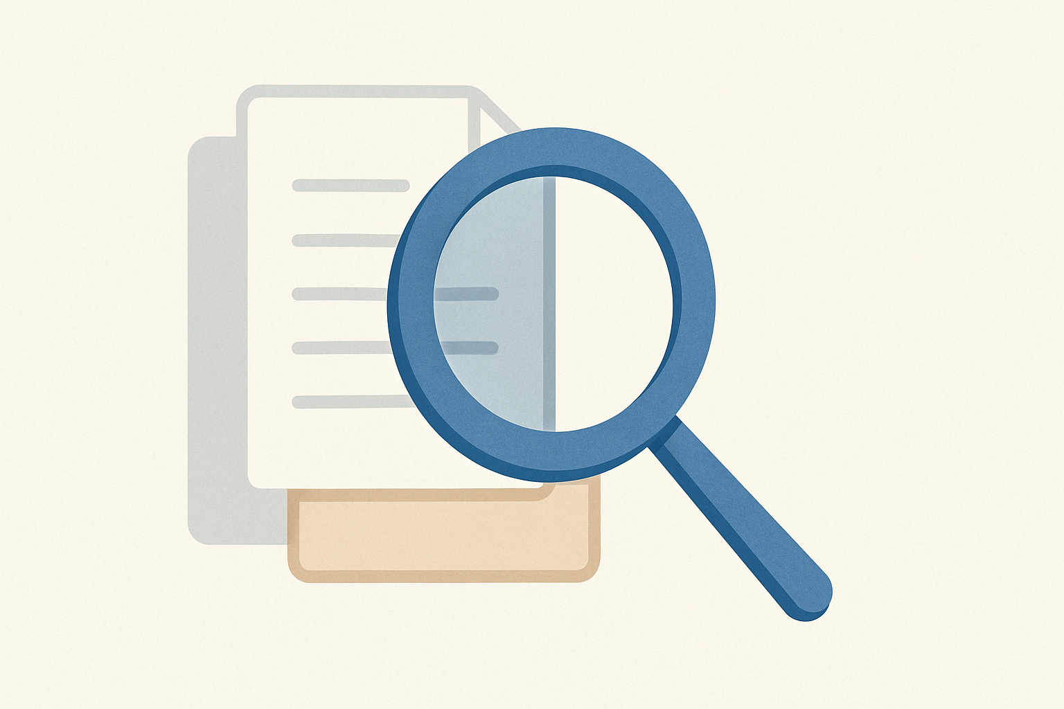 A magnifying glass examining overlapping document icons, symbolizing duplicate LinkedIn applications error