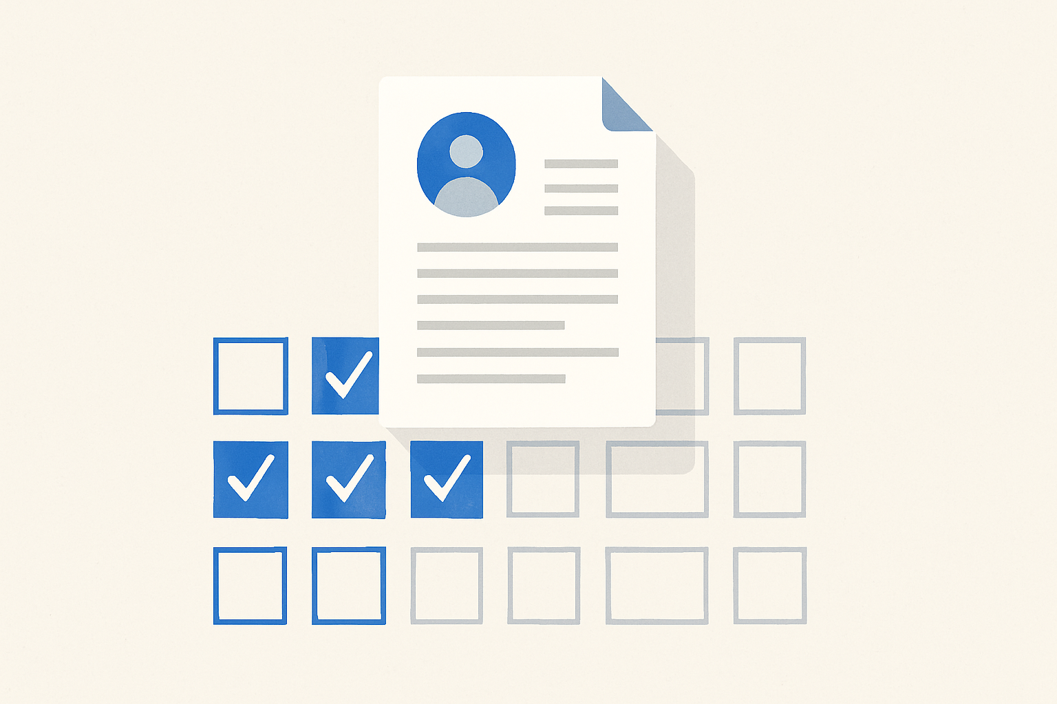 A single resume document above a field of checkboxes, symbolizing resume upload in LinkedIn Easy Apply