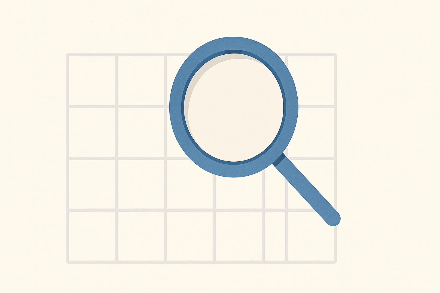 A magnifying glass highlighting empty squares to represent a job search with no results on LinkedIn.