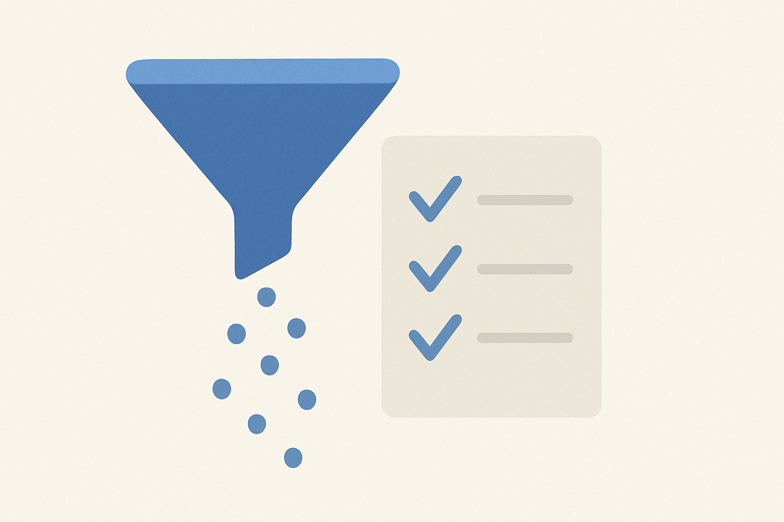 A funnel narrowing into several dots next to a checked resume page, symbolizing manual versus automated job applications.