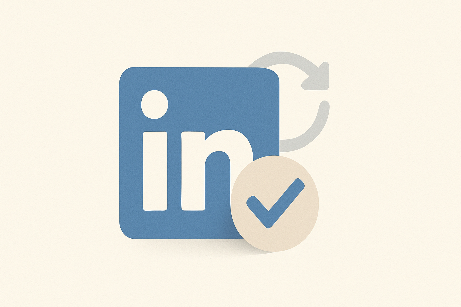 Abstract LinkedIn logo shape with a checkmark and circular arrow representing duplicate application detection