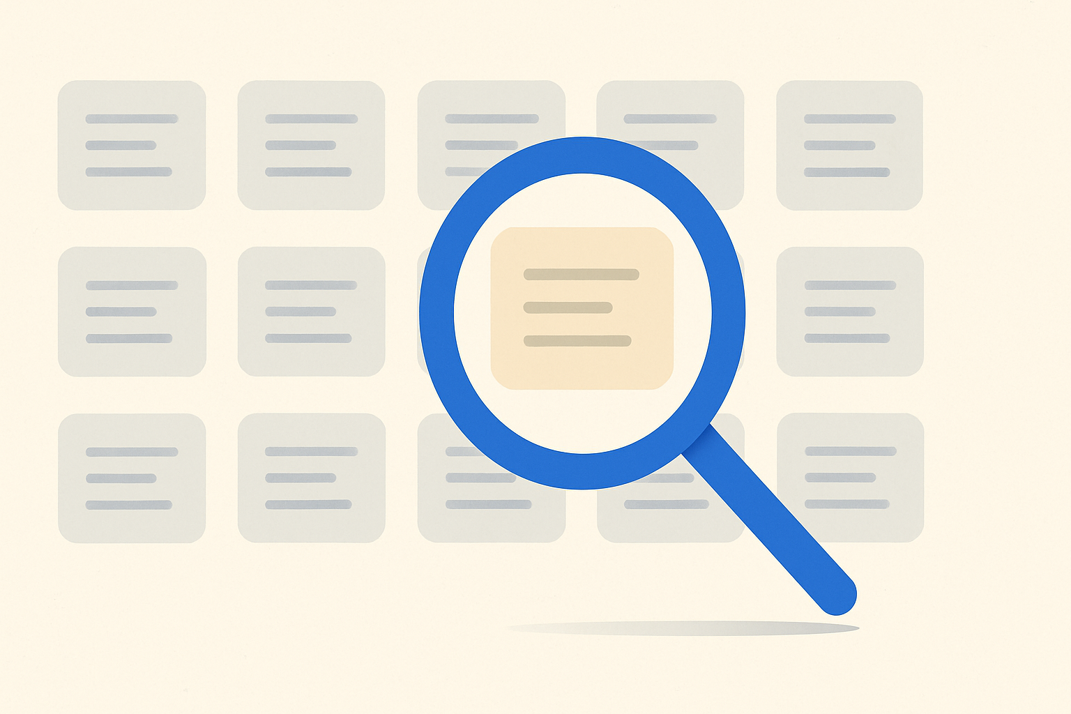 A magnifying glass highlights repeating job posting icons in a grid pattern