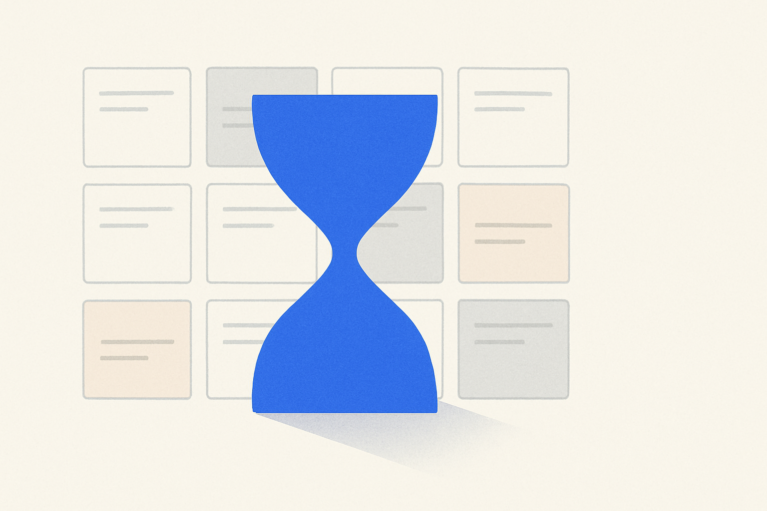An abstract hourglass symbolizing time limits imposed over a grid of job listings.